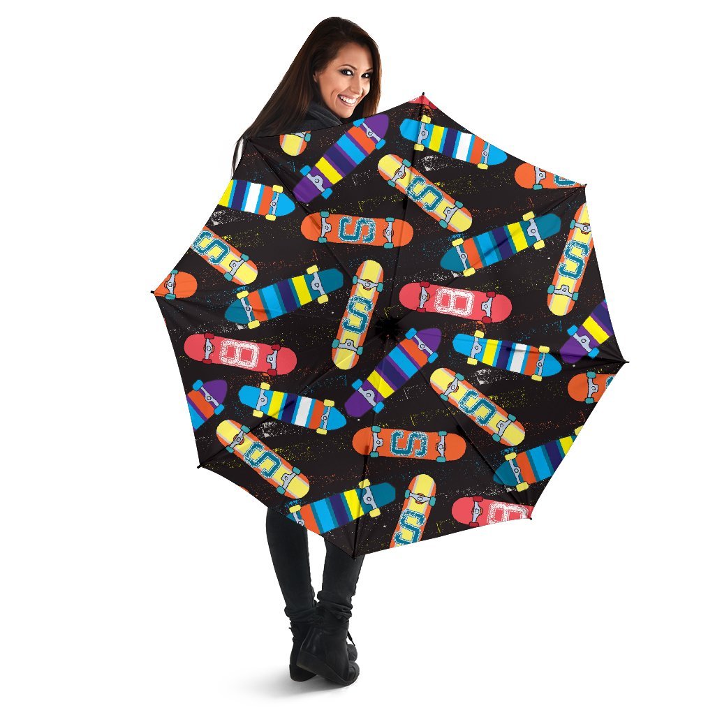 Skateboard Colorful Pattern Print Automatic Foldable Umbrella-grizzshop