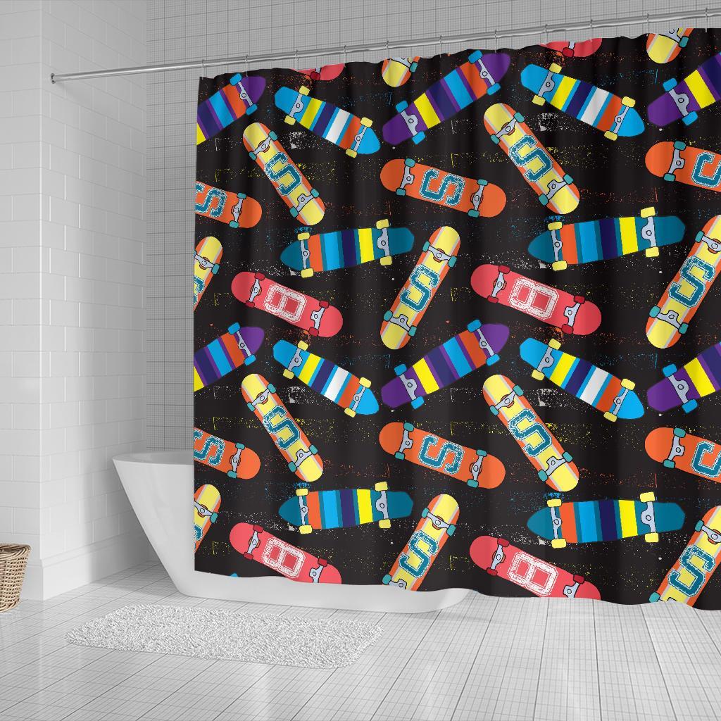 Skateboard Colorful Pattern Print Bathroom Shower Curtain-grizzshop