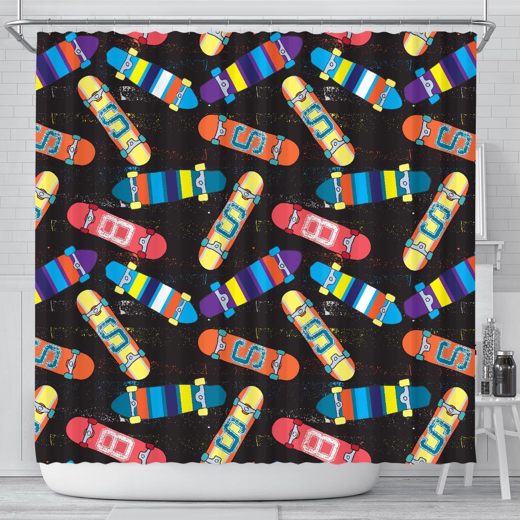 Skateboard Colorful Pattern Print Bathroom Shower Curtain-grizzshop