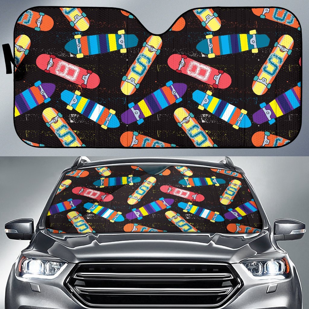 Skateboard Colorful Pattern Print Car Sun Shade-grizzshop
