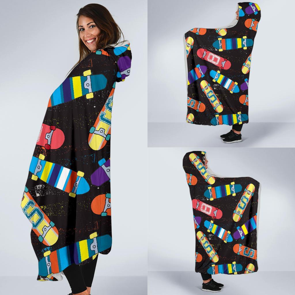 Skateboard Colorful Pattern Print Hooded Blanket-grizzshop