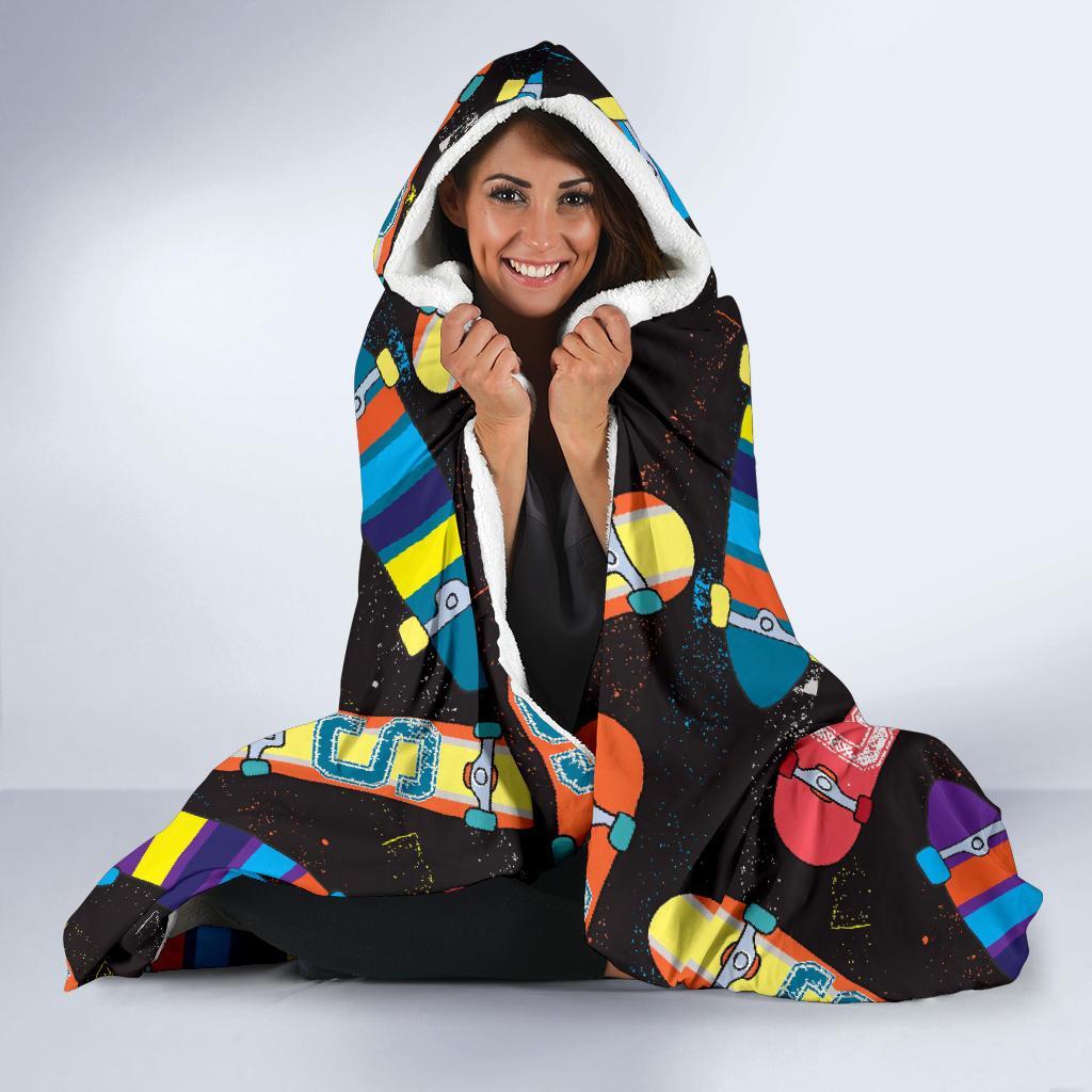 Skateboard Colorful Pattern Print Hooded Blanket-grizzshop