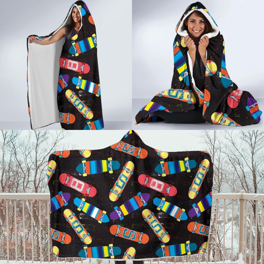 Skateboard Colorful Pattern Print Hooded Blanket-grizzshop