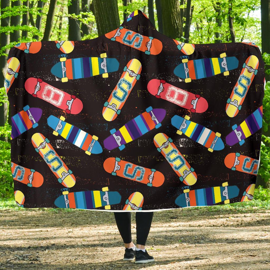 Skateboard Colorful Pattern Print Hooded Blanket-grizzshop