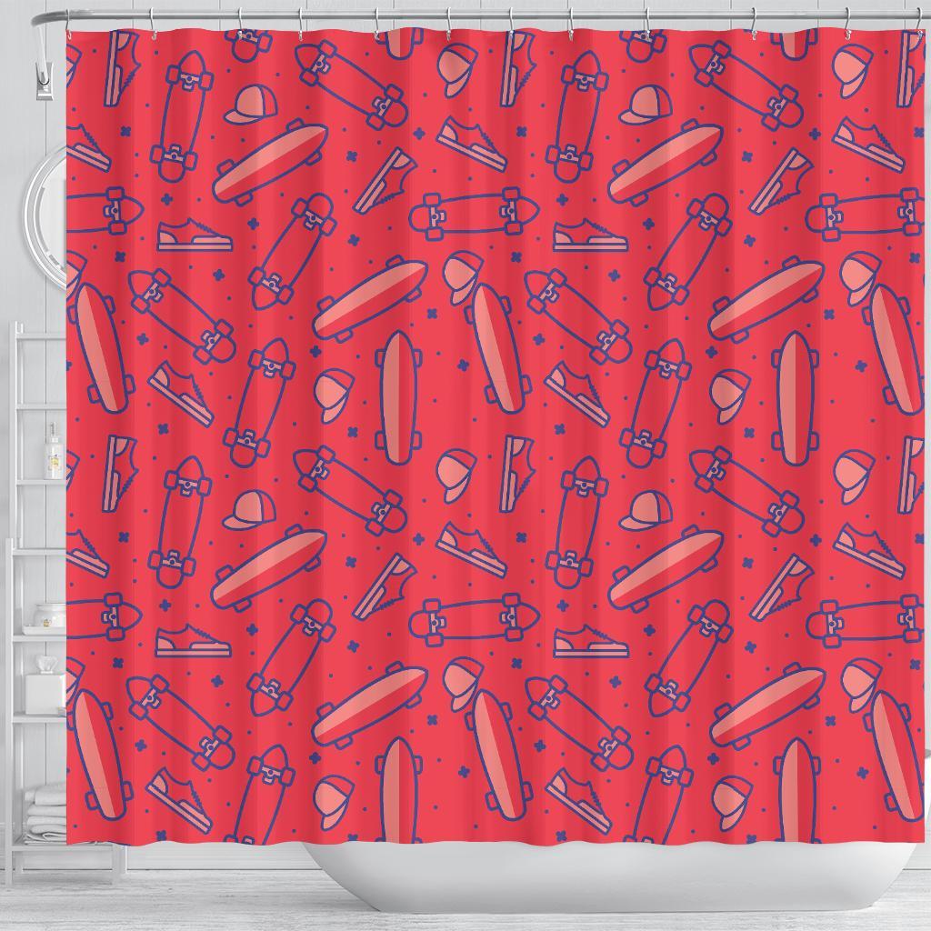 Skateboard Pattern Print Bathroom Shower Curtain-grizzshop