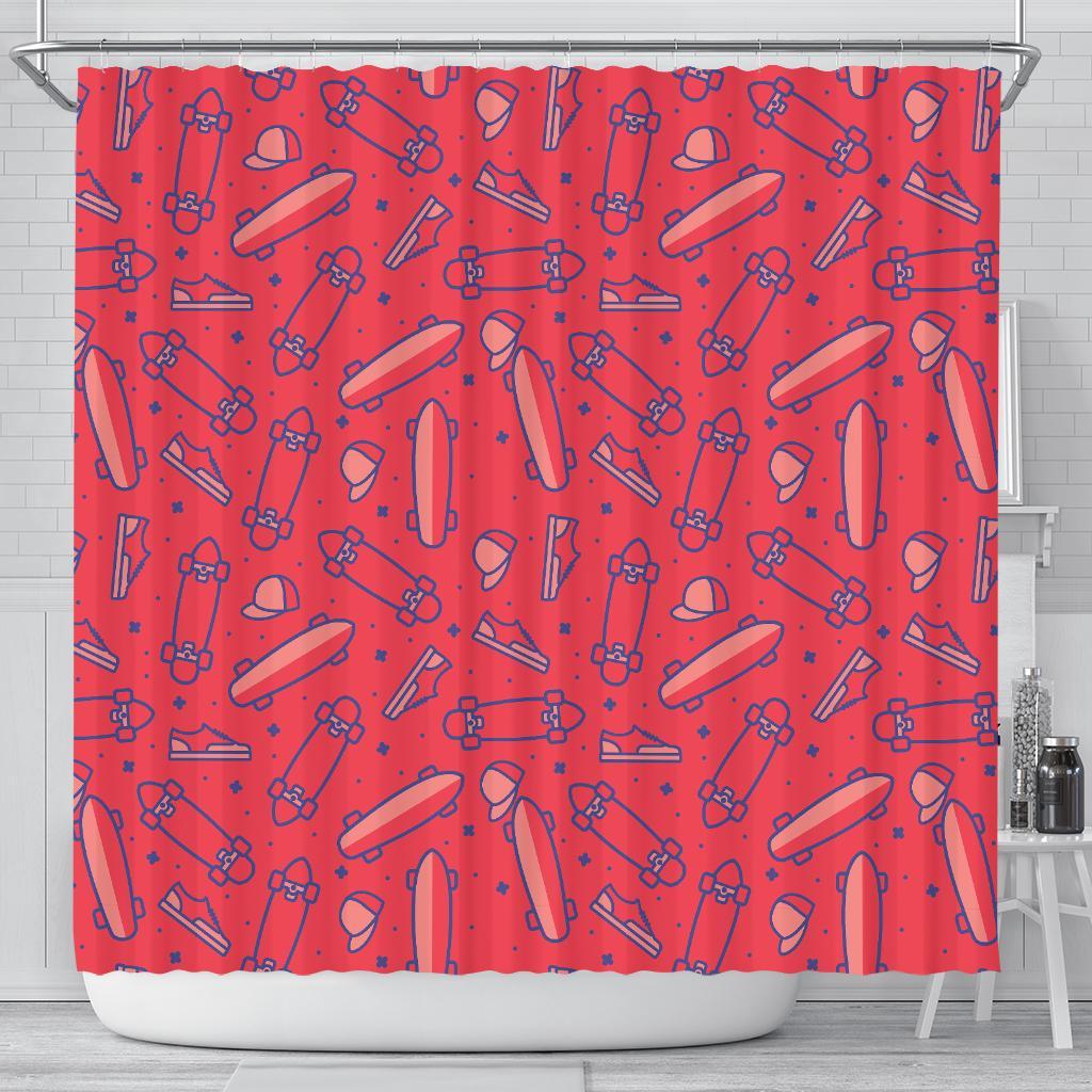 Skateboard Pattern Print Bathroom Shower Curtain-grizzshop