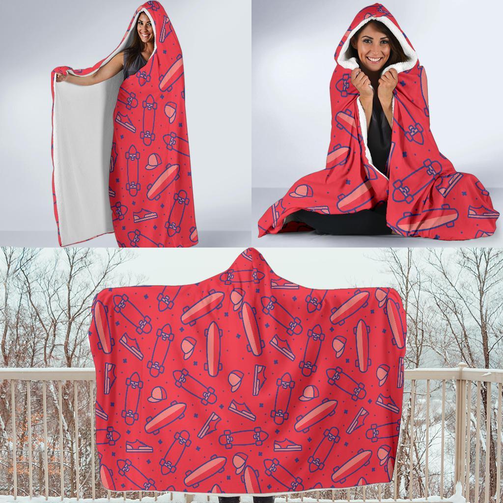 Skateboard Pattern Print Hooded Blanket-grizzshop