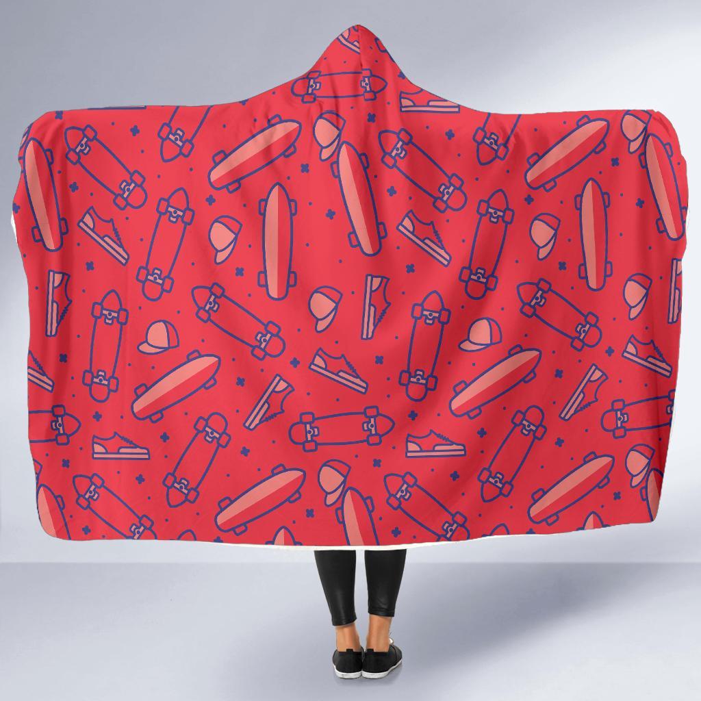 Skateboard Pattern Print Hooded Blanket-grizzshop