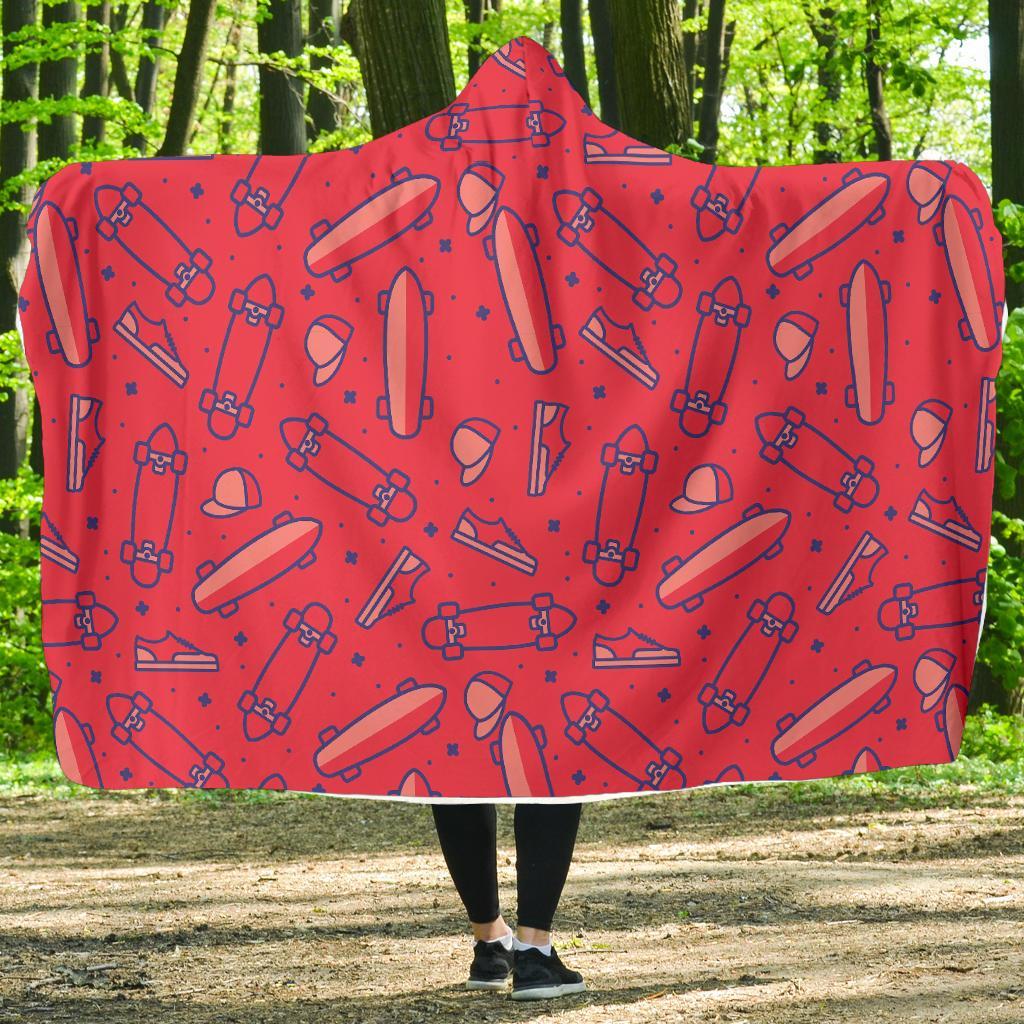 Skateboard Pattern Print Hooded Blanket-grizzshop