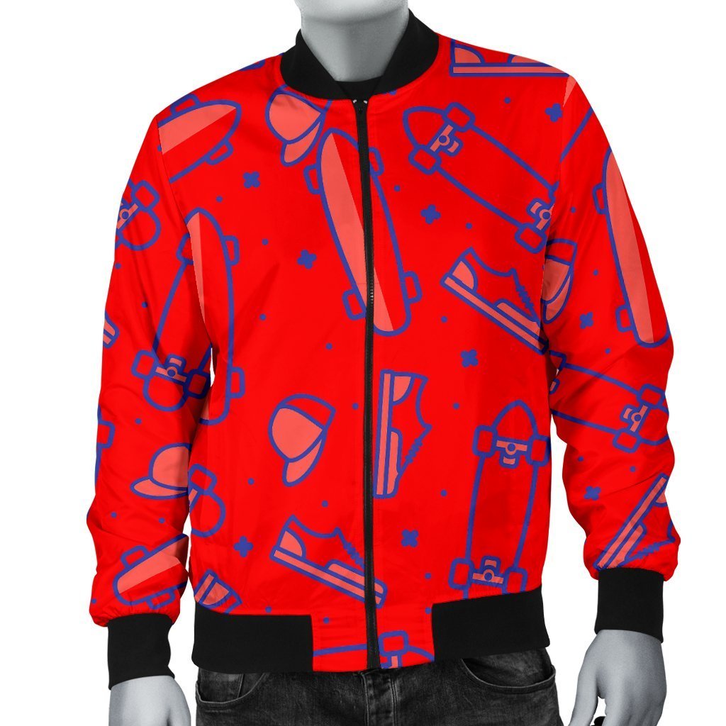 Skateboard Pattern Print Men's Bomber Jacket-grizzshop