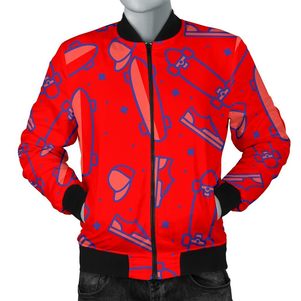 Skateboard Pattern Print Men's Bomber Jacket-grizzshop