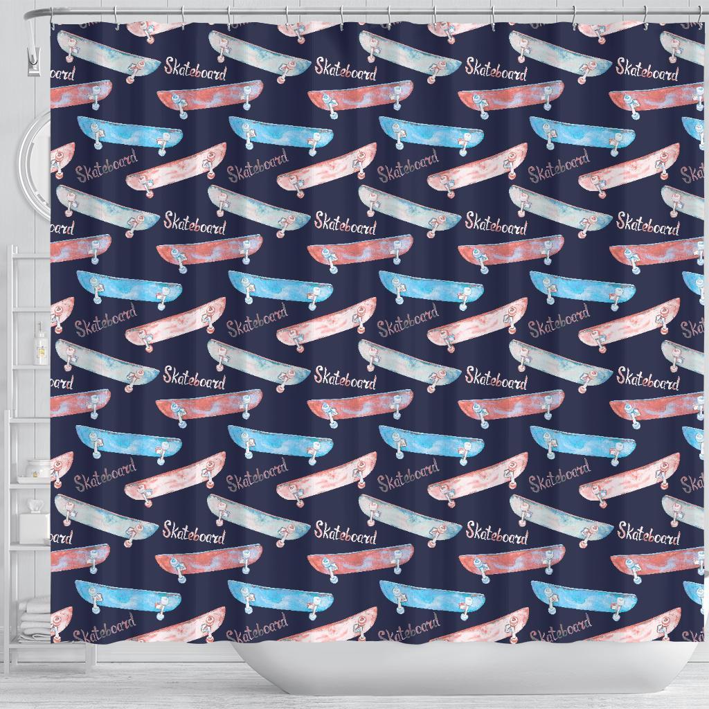 Skateboard Print Pattern Bathroom Shower Curtain-grizzshop