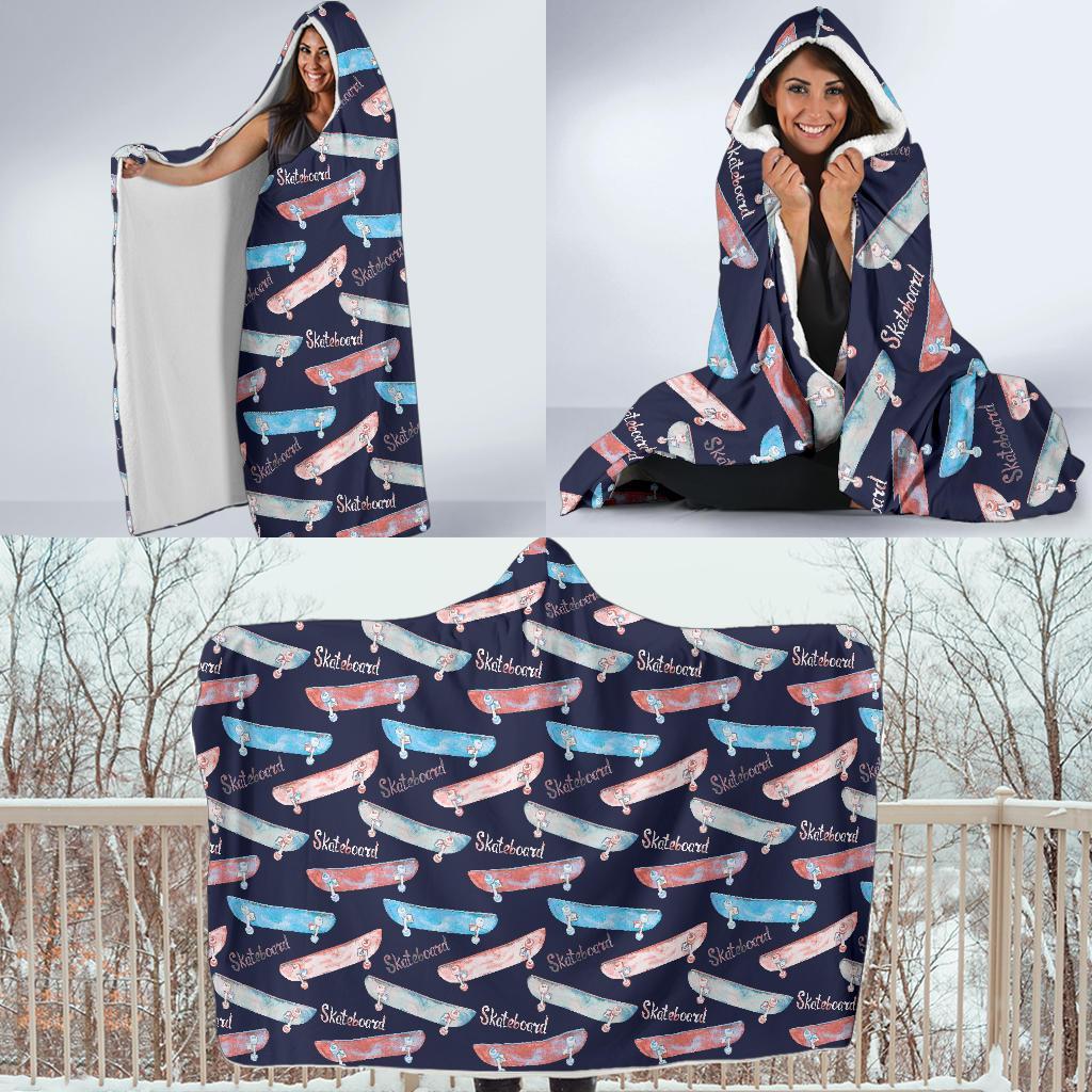 Skateboard Print Pattern Hooded Blanket-grizzshop