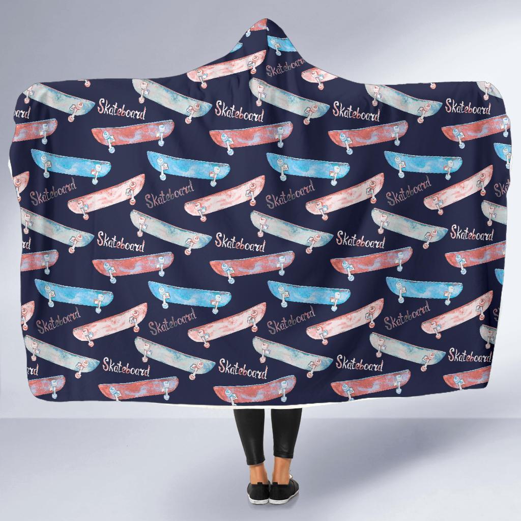 Skateboard Print Pattern Hooded Blanket-grizzshop