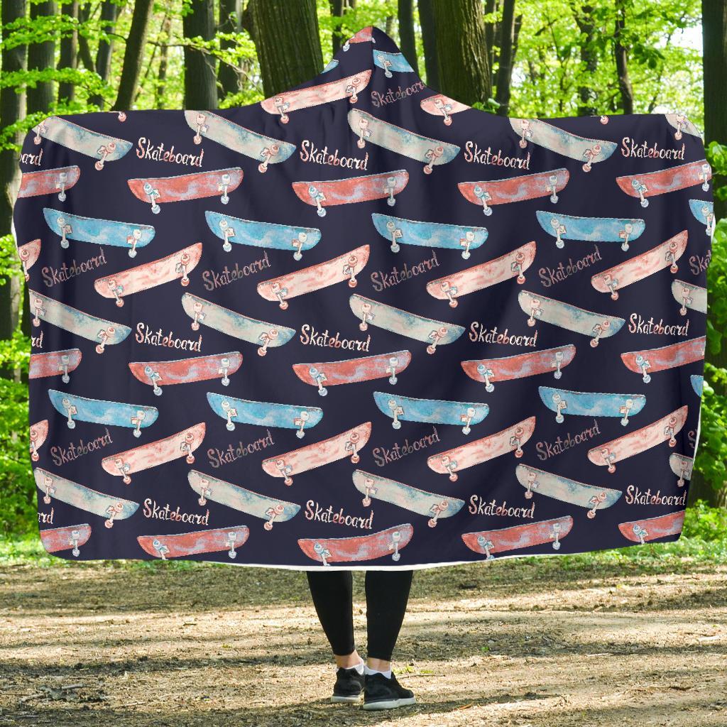 Skateboard Print Pattern Hooded Blanket-grizzshop