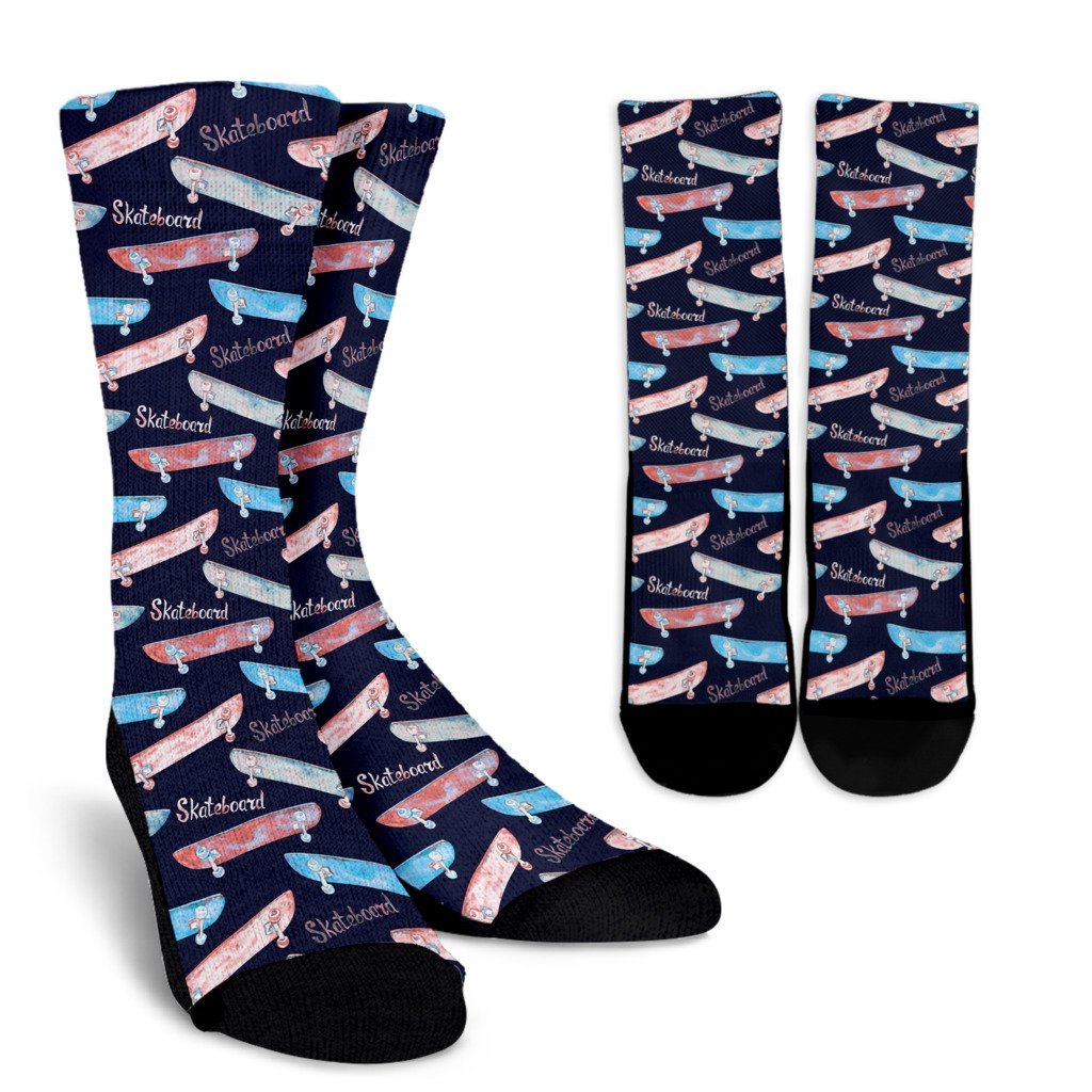 Skateboard Print Pattern Unisex Crew Socks-grizzshop