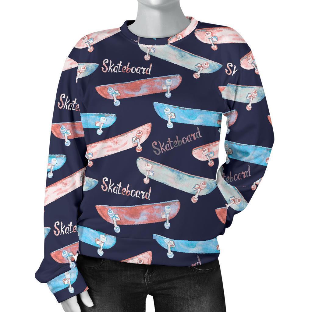 Skateboard Print Pattern Women's Sweatshirt-grizzshop