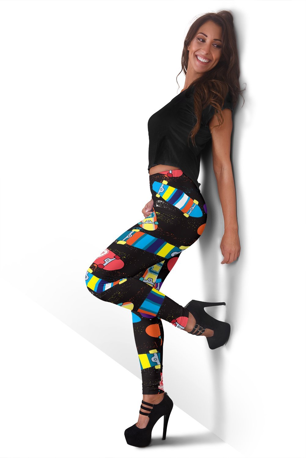 Skateboard Colorful Pattern Print Women Leggings-grizzshop