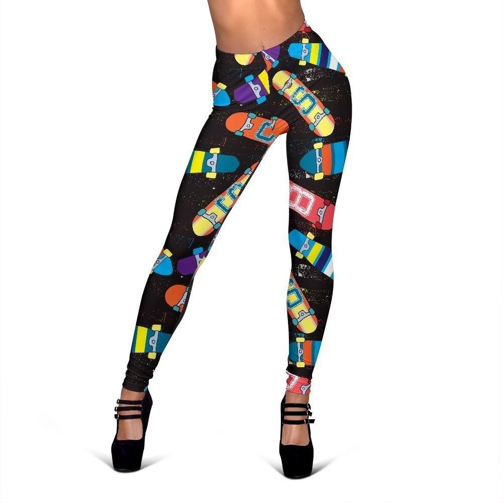 Skateboard Colorful Pattern Print Women Leggings-grizzshop