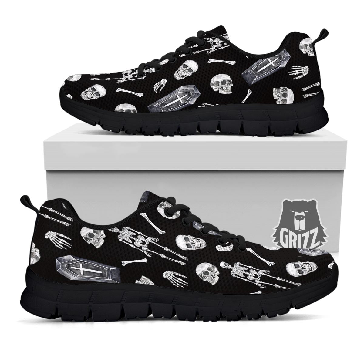 Skeleton And Tomb Print Pattern Black Sneaker-grizzshop