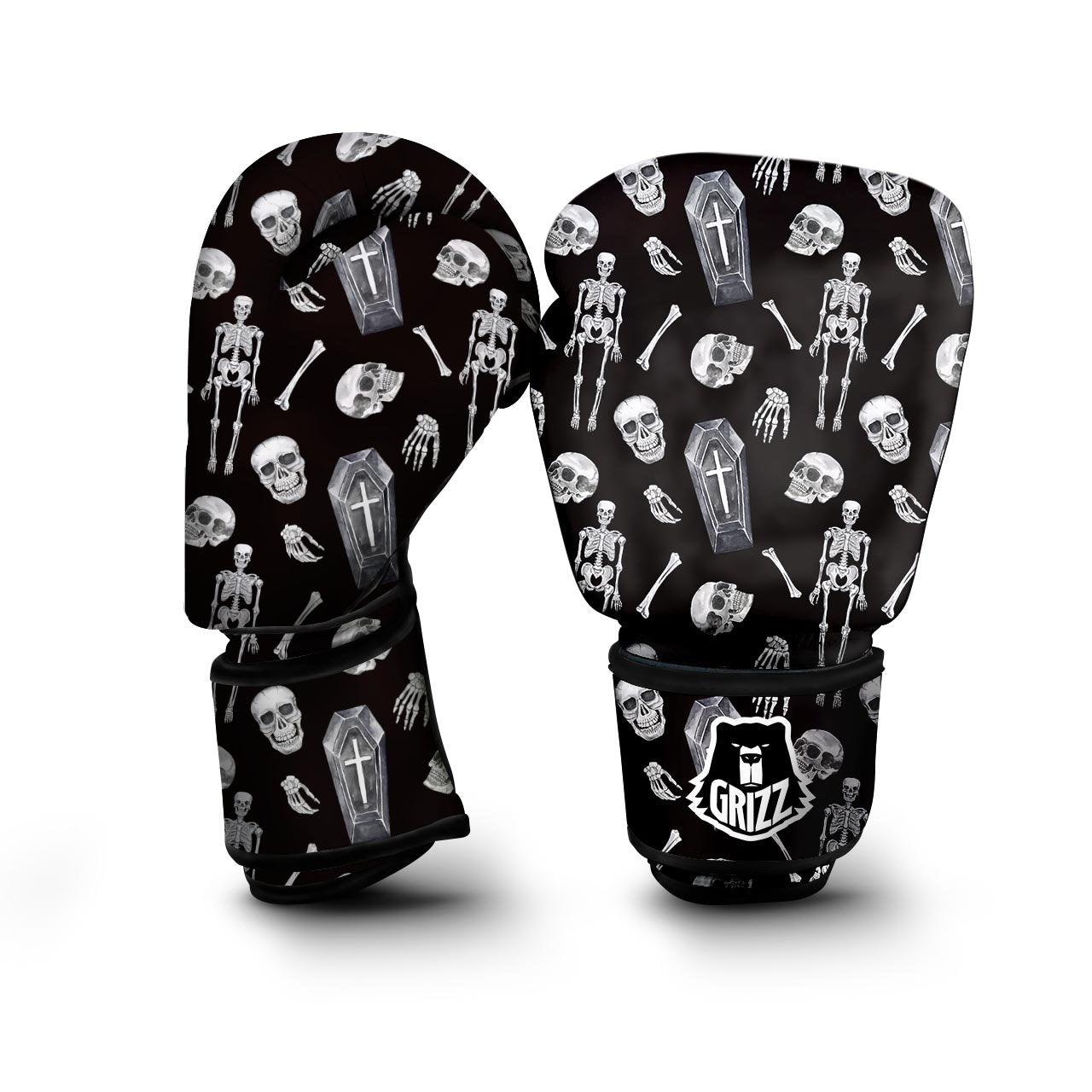 Skeleton And Tomb Print Pattern Boxing Gloves-grizzshop
