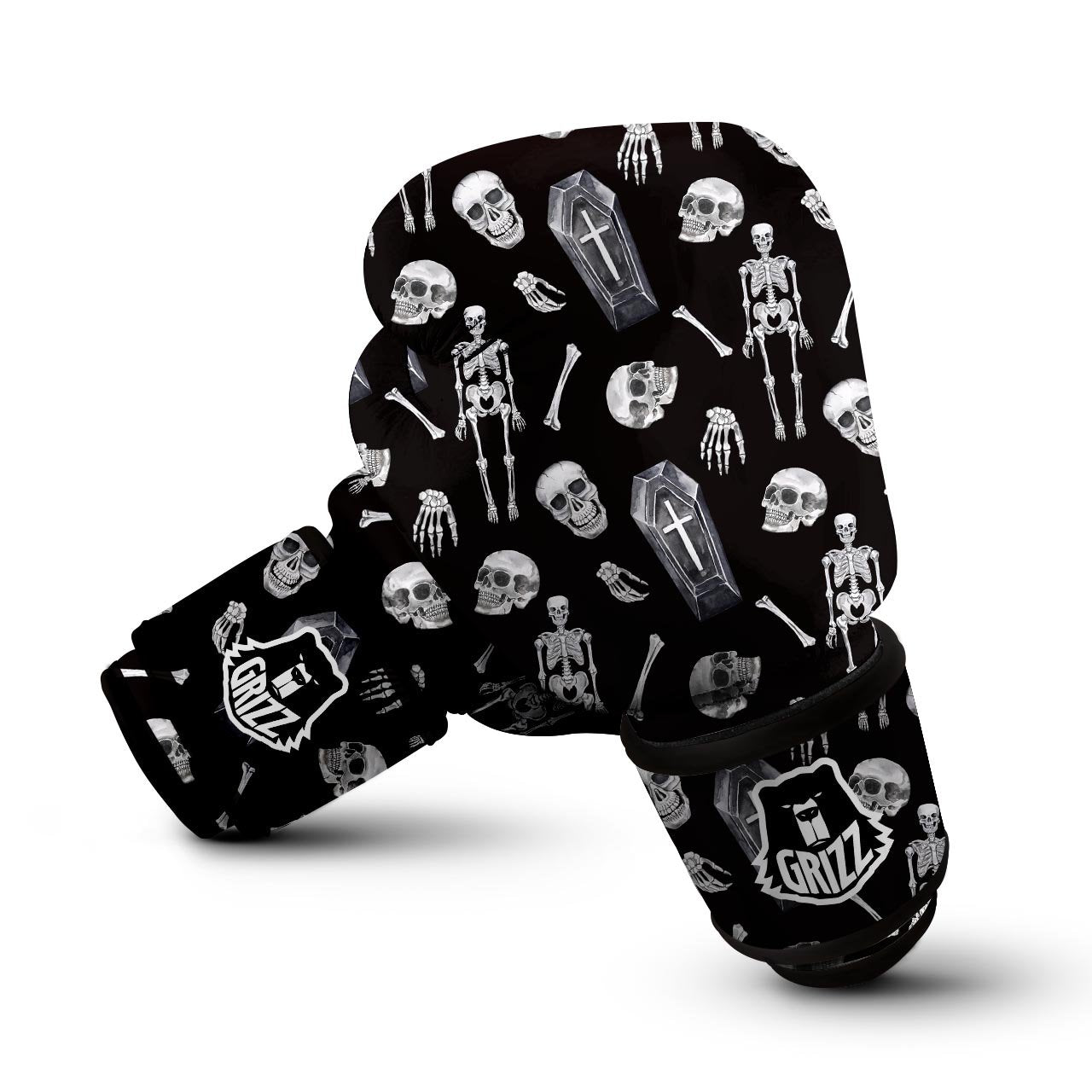 Skeleton And Tomb Print Pattern Boxing Gloves-grizzshop