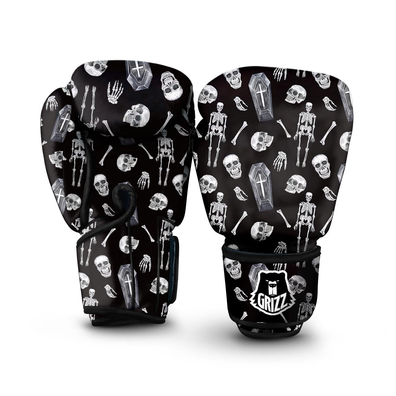 Skeleton And Tomb Print Pattern Boxing Gloves-grizzshop