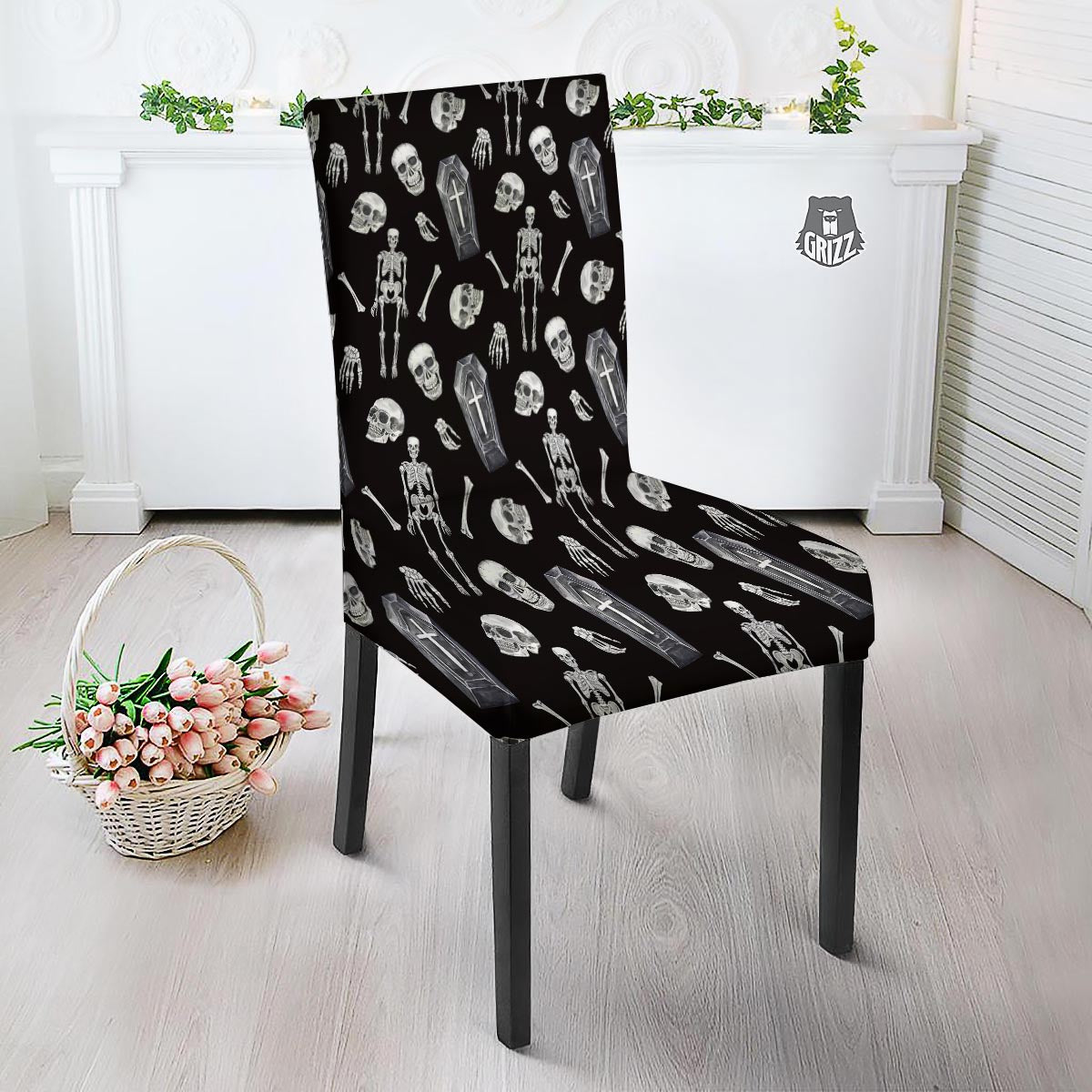 Skeleton And Tomb Print Pattern Dining Chair Slipcover-grizzshop