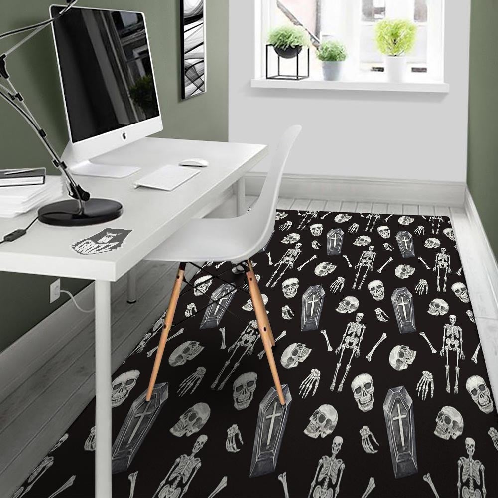 Skeleton And Tomb Print Pattern Floor Mat-grizzshop