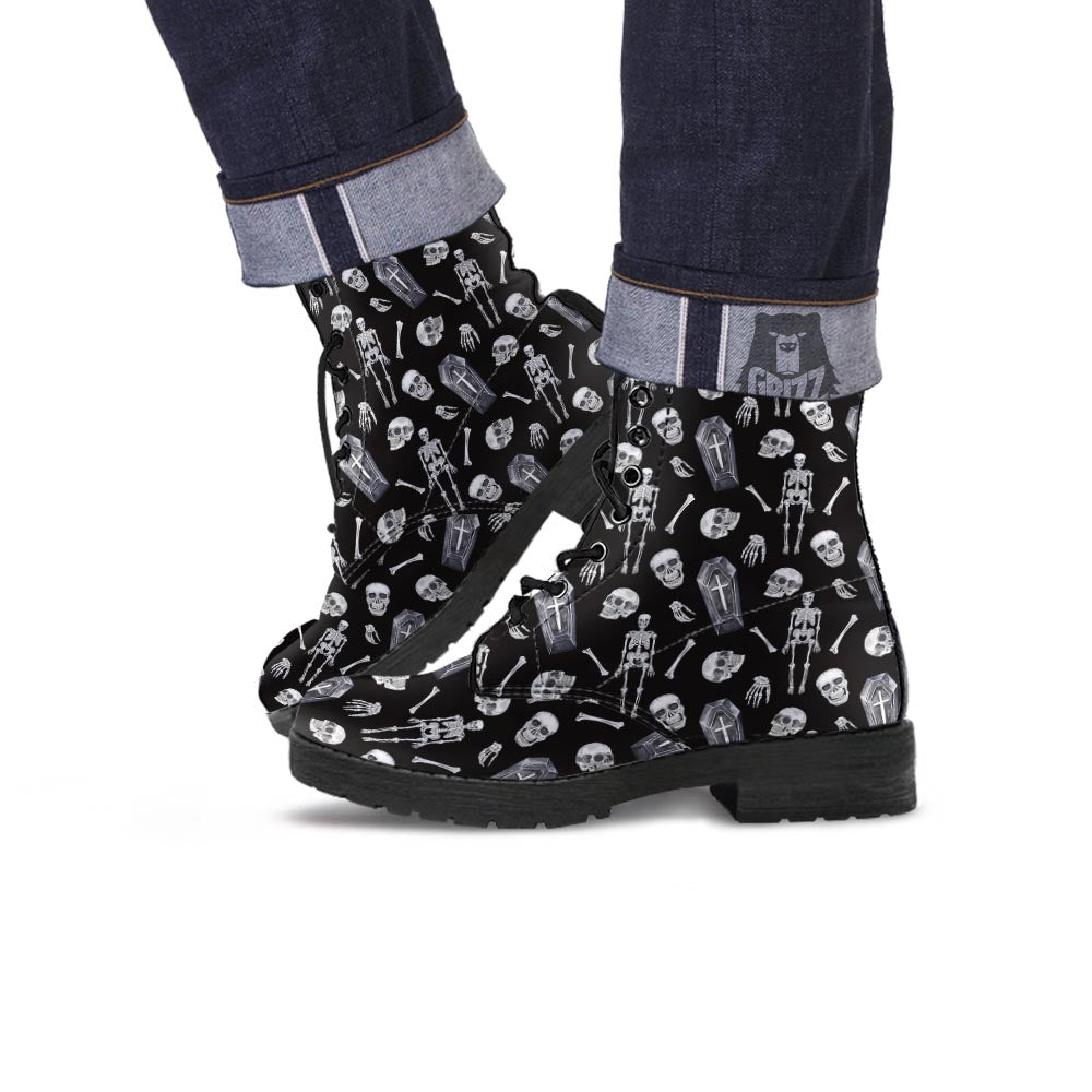 Skeleton And Tomb Print Pattern Leather Boots-grizzshop