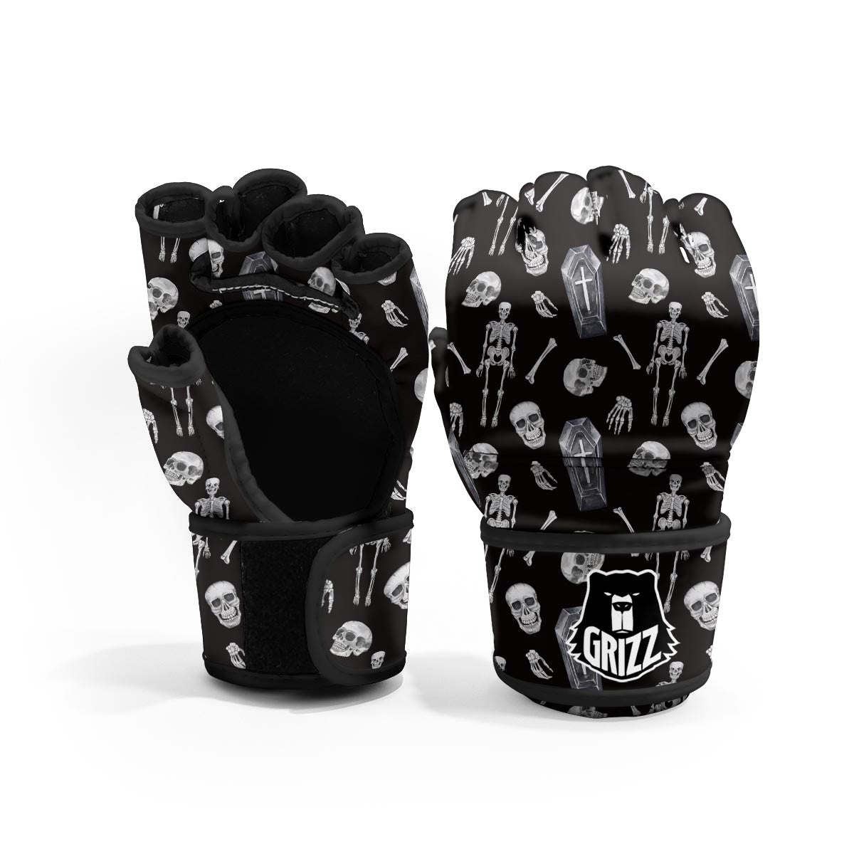 Skeleton And Tomb Print Pattern MMA Gloves-grizzshop