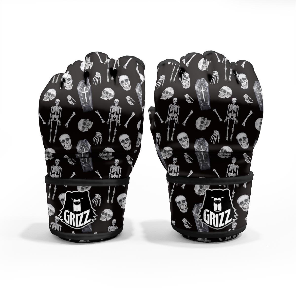 Skeleton And Tomb Print Pattern MMA Gloves-grizzshop