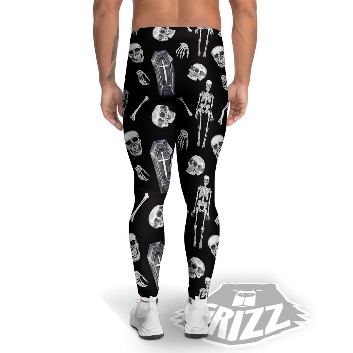 Skeleton And Tomb Print Pattern Men's Leggings-grizzshop