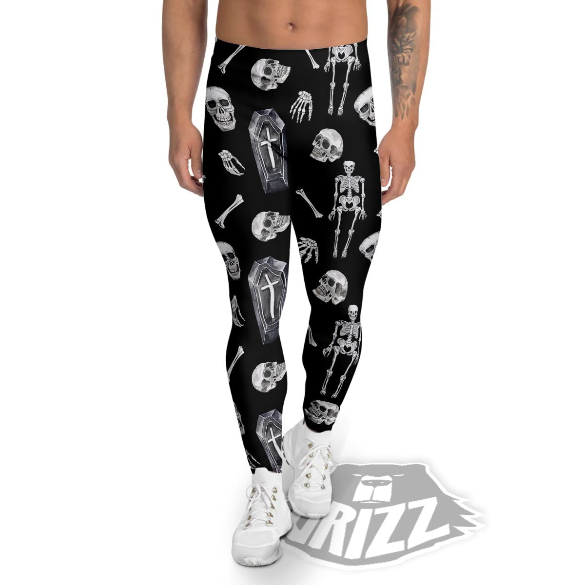 Skeleton And Tomb Print Pattern Men's Leggings-grizzshop