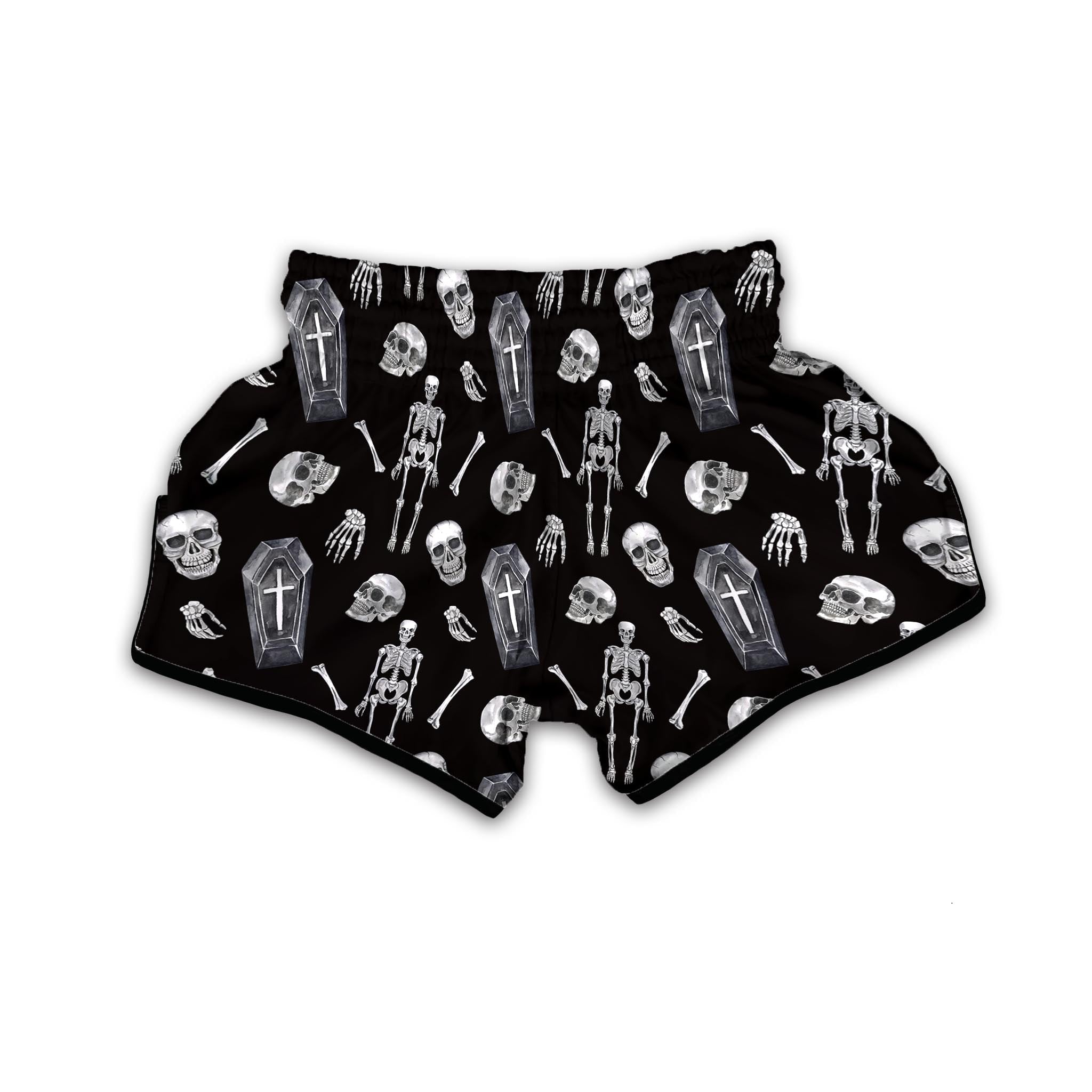 Skeleton And Tomb Print Pattern Muay Thai Boxing Shorts-grizzshop