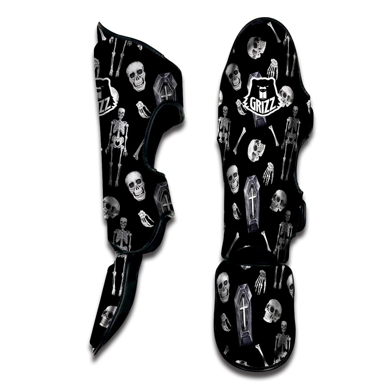 Skeleton And Tomb Print Pattern Muay Thai Shin Guards-grizzshop