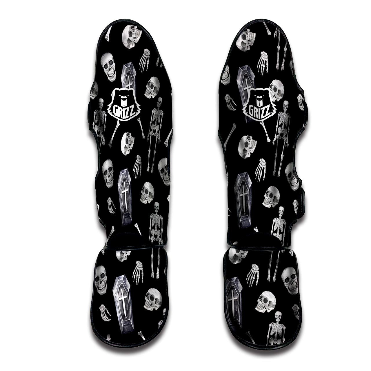 Skeleton And Tomb Print Pattern Muay Thai Shin Guards-grizzshop