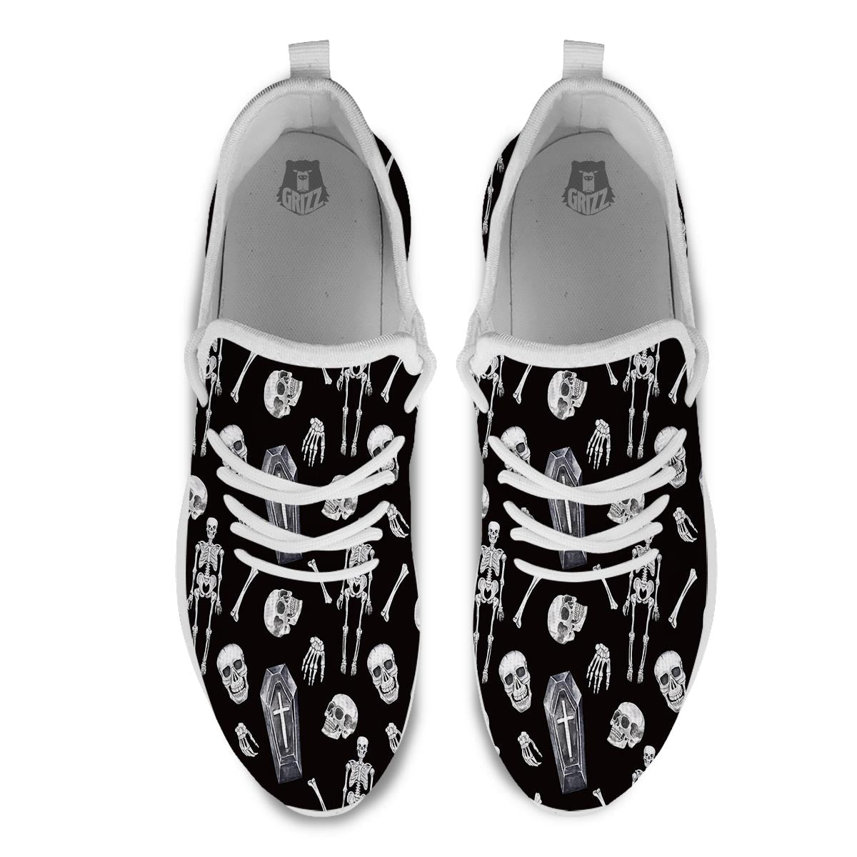 Skeleton And Tomb Print Pattern White Athletic Shoes-grizzshop