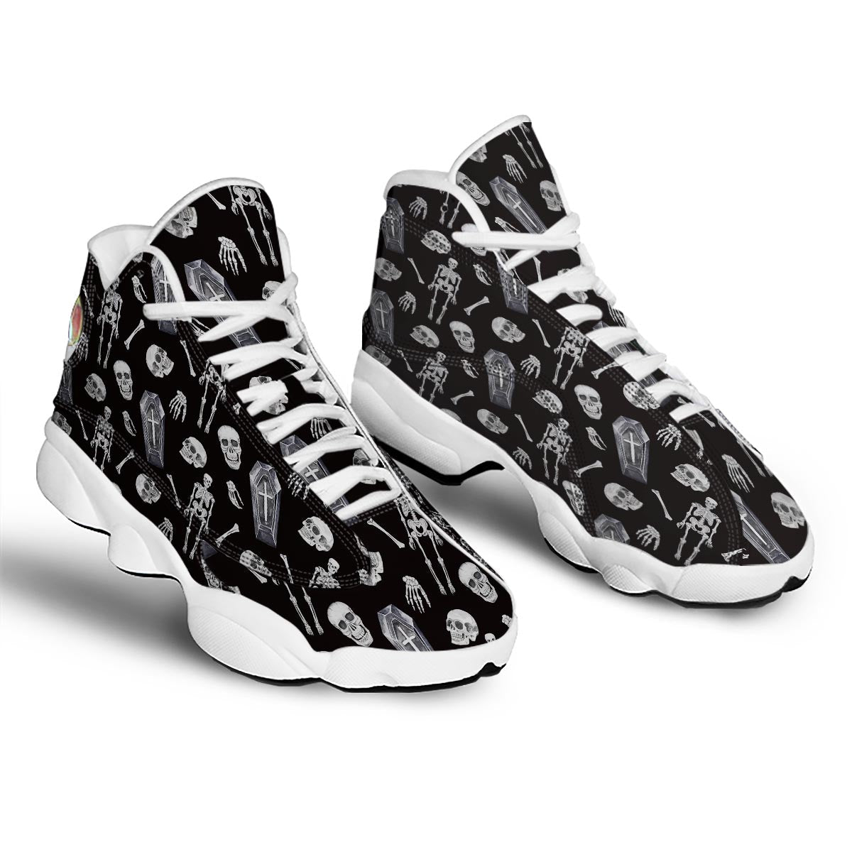 Skeleton And Tomb Print Pattern White Basketball Shoes-grizzshop