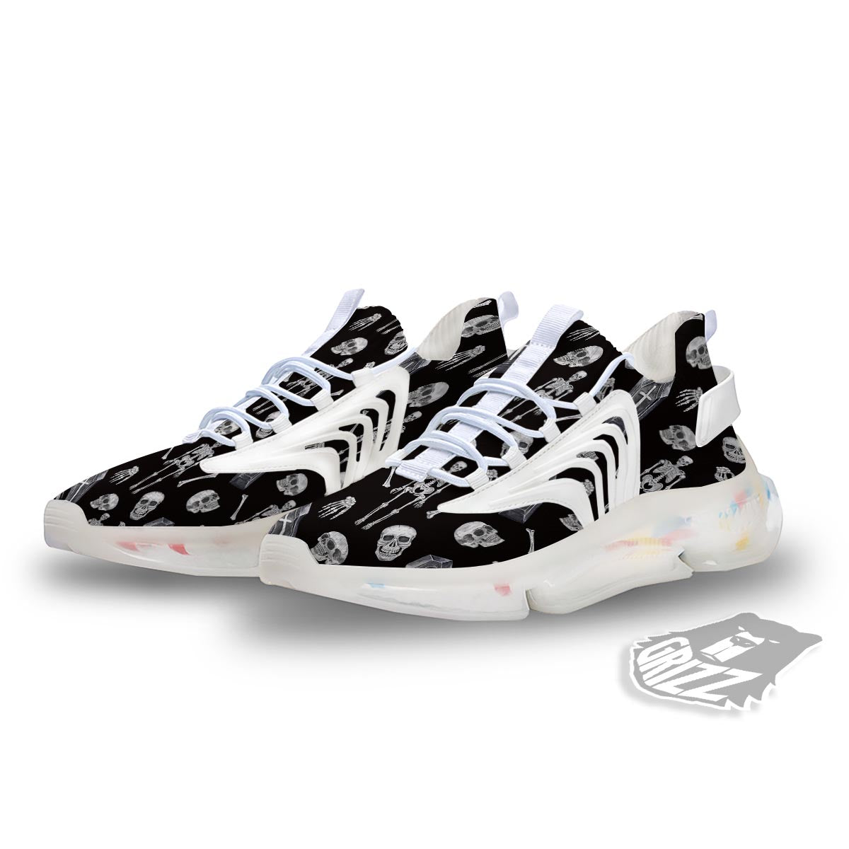 Skeleton And Tomb Print Pattern White Gym Shoes-grizzshop