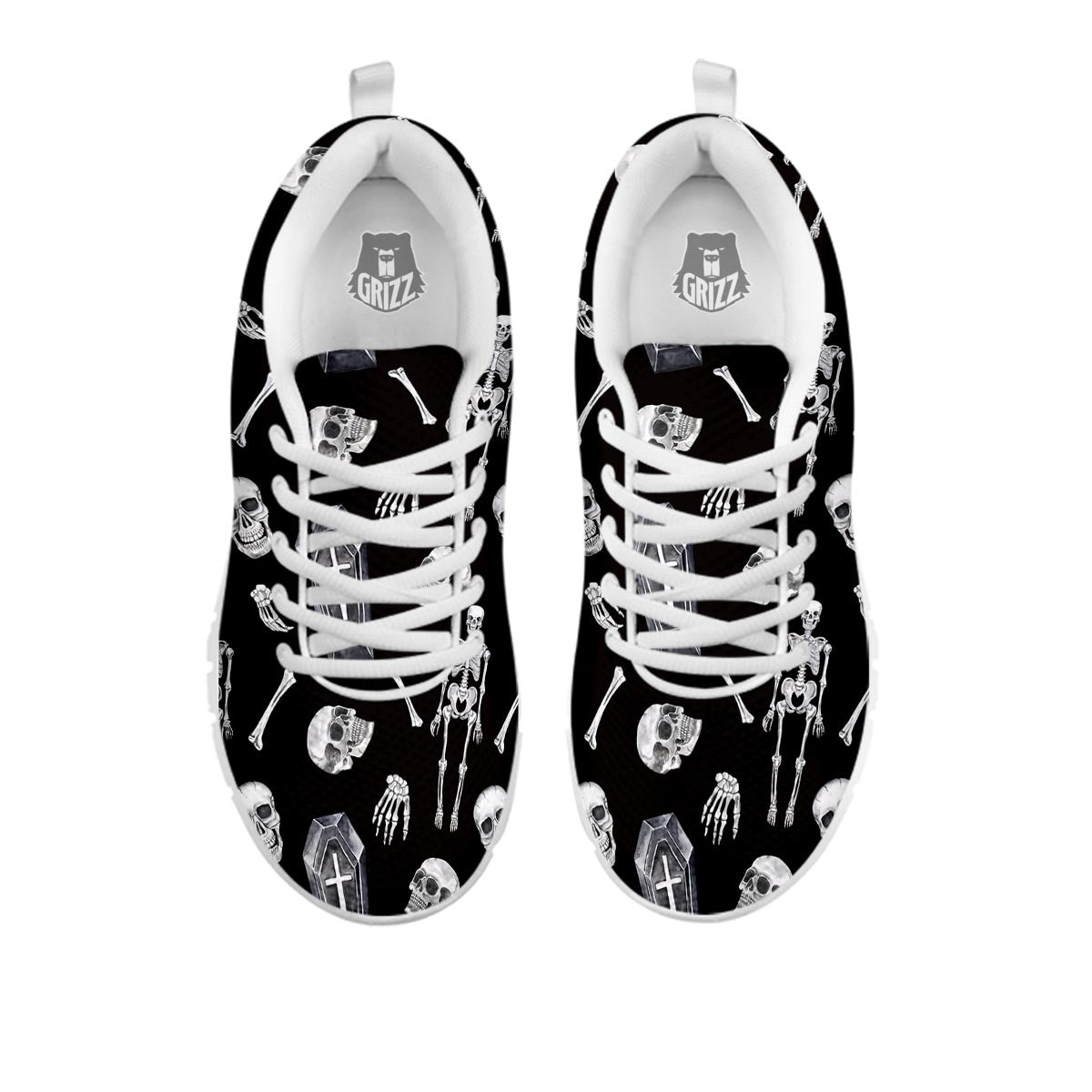 Skeleton And Tomb Print Pattern White Sneaker-grizzshop