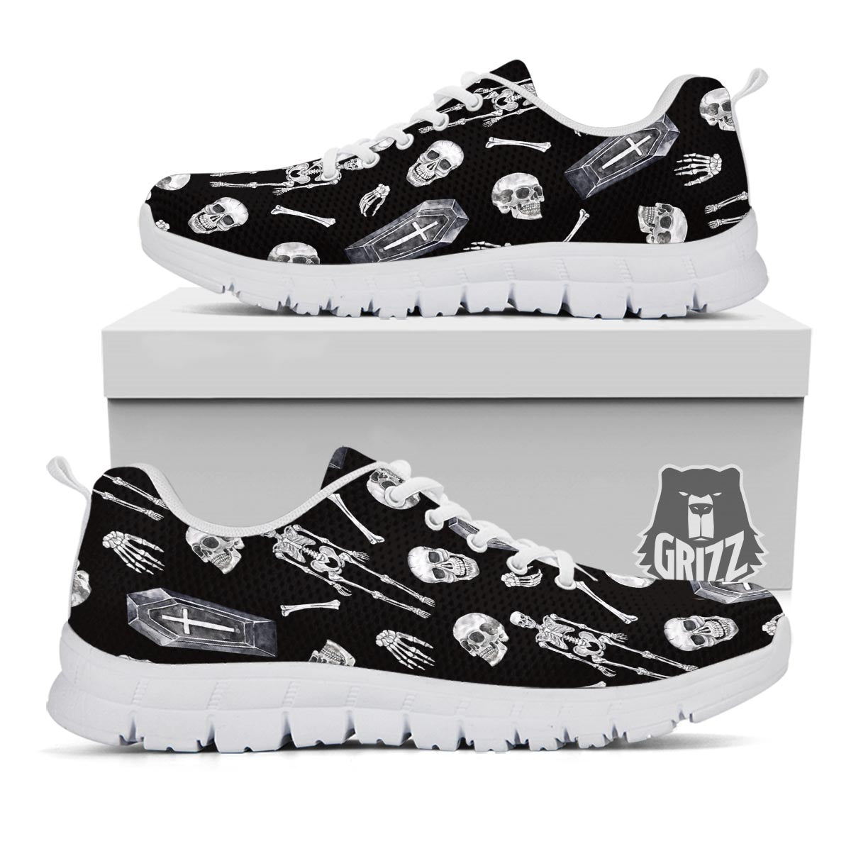Skeleton And Tomb Print Pattern White Sneaker-grizzshop