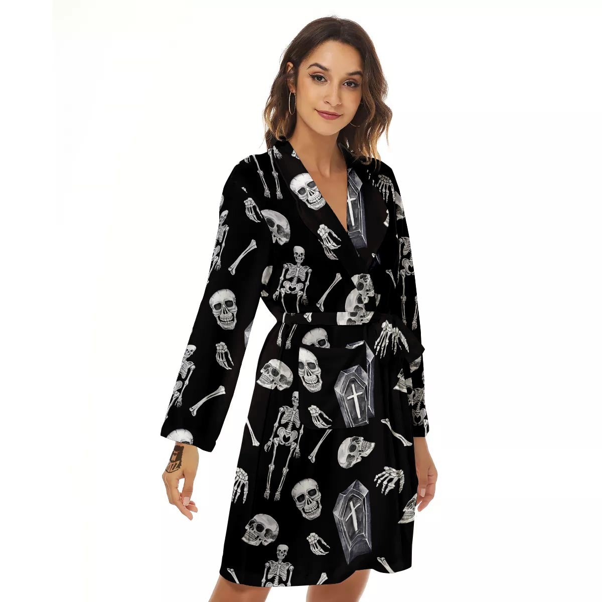 Skeleton And Tomb Print Pattern Women's Robe-grizzshop