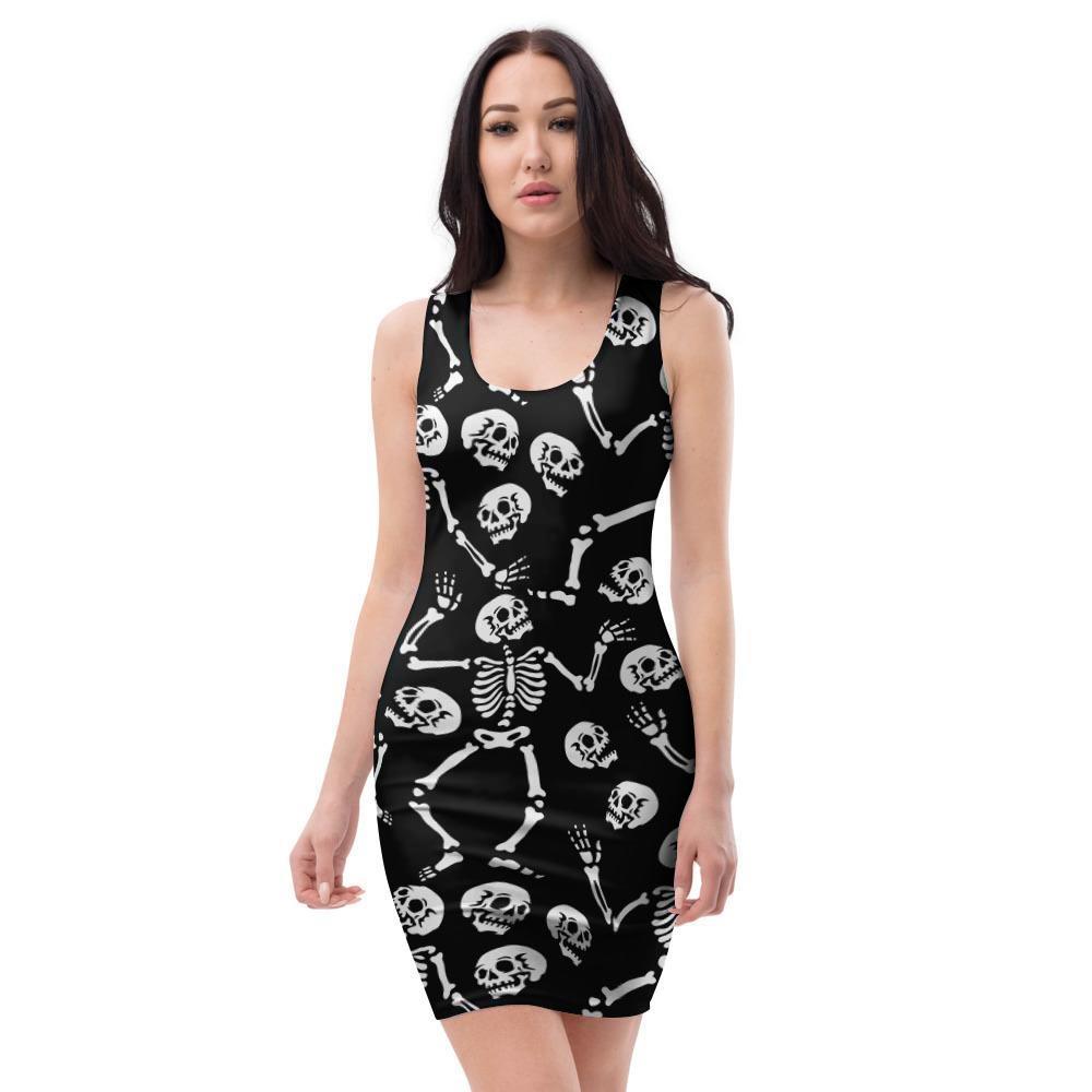 Skeleton Dancing Halloween Bodycon Dress-grizzshop