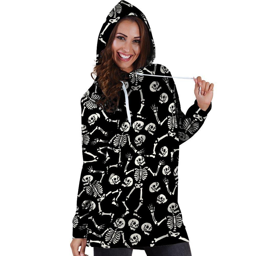 Skeleton Dancing Halloween Hoodie Dress-grizzshop