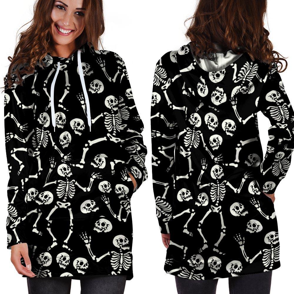 Skeleton Dancing Halloween Hoodie Dress-grizzshop