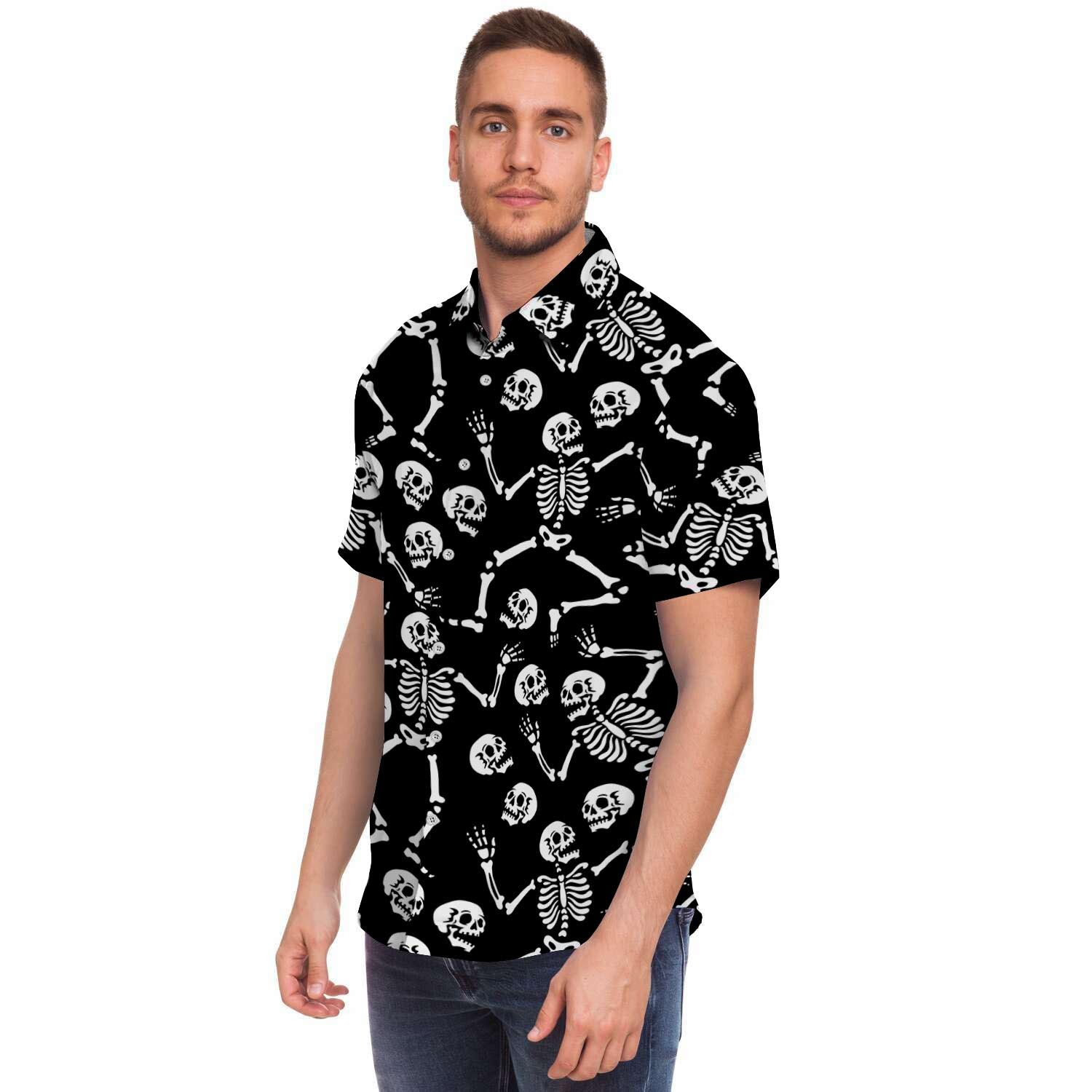 Skeleton Dancing Halloween Men's Short Sleeve Shirt-grizzshop