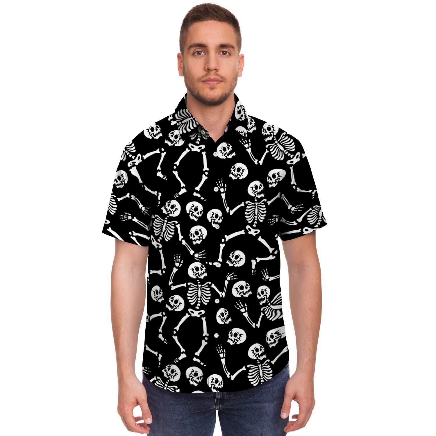 Skeleton Dancing Halloween Men's Short Sleeve Shirt-grizzshop