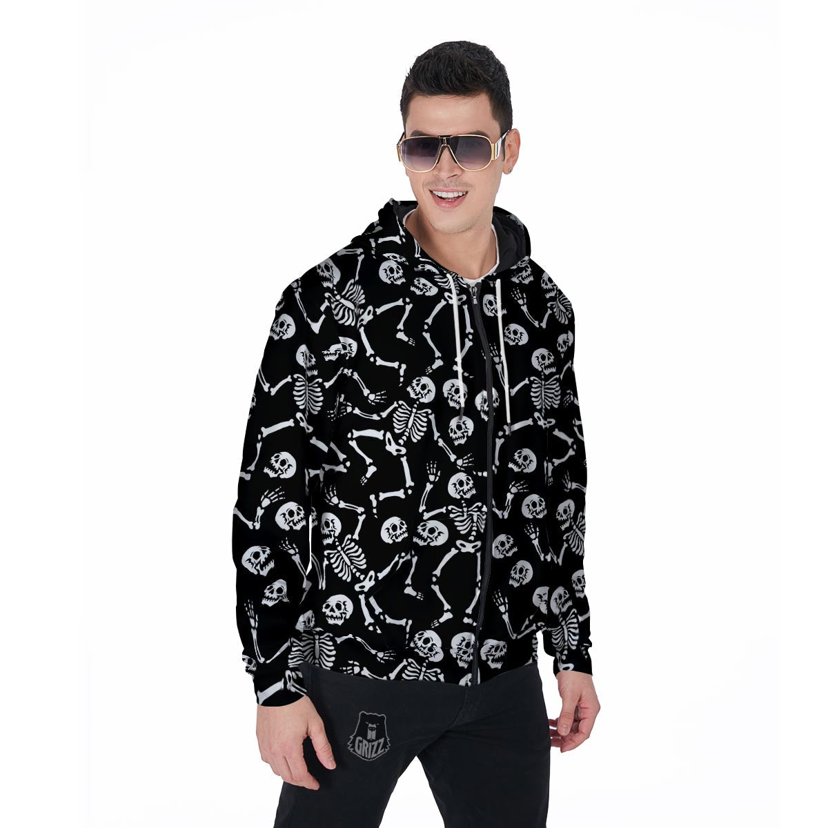 Skeleton Dancing Halloween Men's Zip Up Hoodie-grizzshop