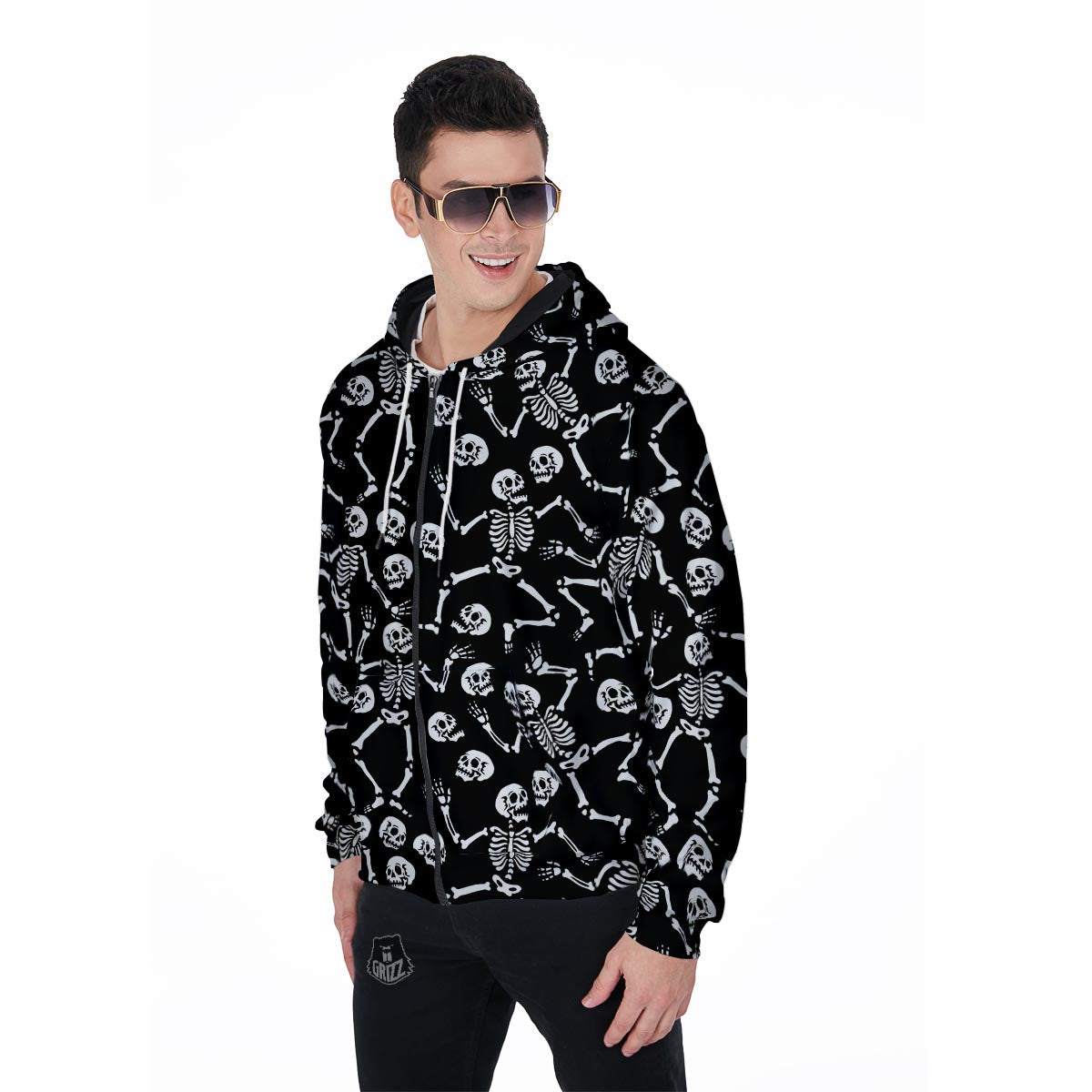Skeleton Dancing Halloween Men's Zip Up Hoodie-grizzshop